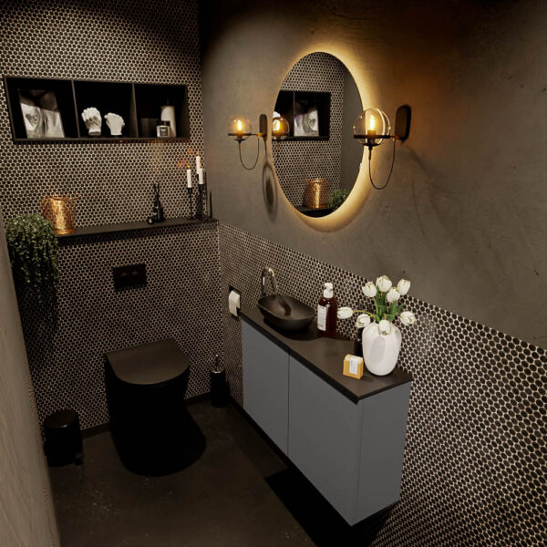 MONDIAZ FOWY toiletmeubel 80cm kleur dark grey. Waskom positie links kleur urban | urban. Met 1 kraangat