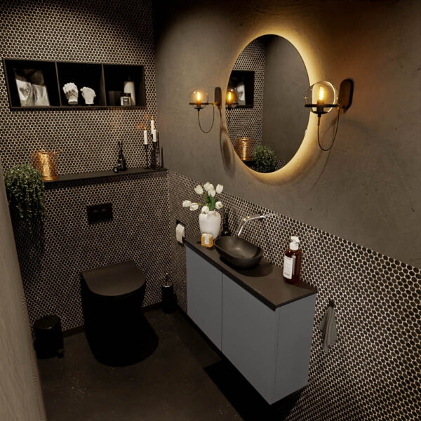 MONDIAZ FOWY toiletmeubel 80cm kleur dark grey. Waskom positie midden kleur urban | urban. Zonder kraangat