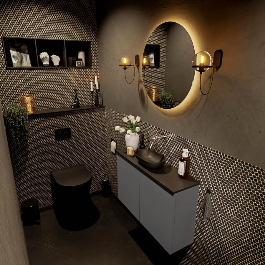 MONDIAZ FOWY toiletmeubel 80cm kleur dark grey. Waskom positie midden kleur urban | urban. Zonder kraangat