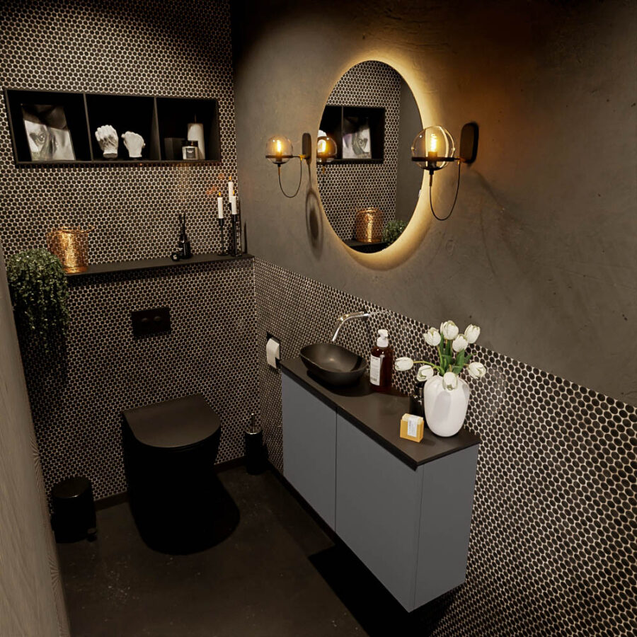MONDIAZ FOWY toiletmeubel 80cm kleur dark grey. Waskom positie links kleur urban | urban. Zonder kraangat