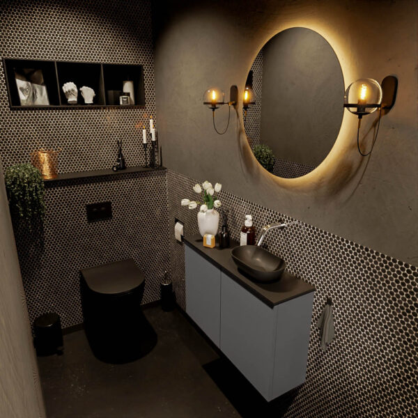 MONDIAZ FOWY toiletmeubel 80cm kleur dark grey. Waskom positie rechts kleur urban | urban. Zonder kraangat