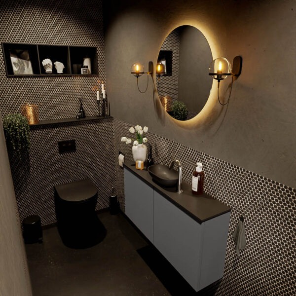 MONDIAZ FOWY toiletmeubel 100cm kleur dark grey. Waskom positie midden kleur urban | urban. Met 1 kraangat