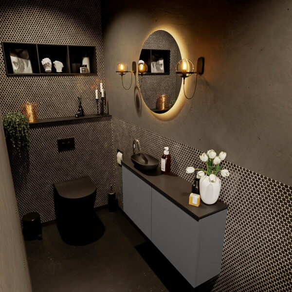MONDIAZ FOWY toiletmeubel 100cm kleur dark grey. Waskom positie links kleur urban | urban. Met 1 kraangat