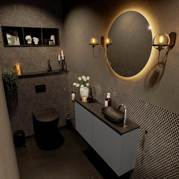 MONDIAZ FOWY toiletmeubel 100cm kleur dark grey. Waskom positie rechts kleur urban | urban. Met 1 kraangat