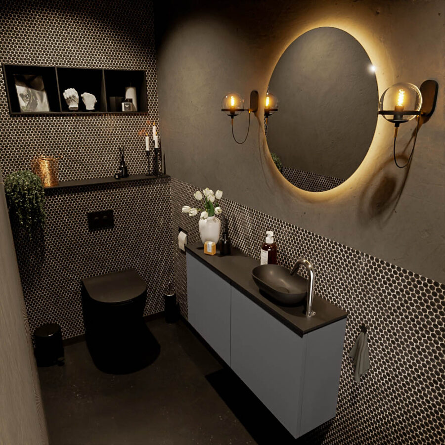 MONDIAZ FOWY toiletmeubel 100cm kleur dark grey. Waskom positie rechts kleur urban | urban. Met 1 kraangat