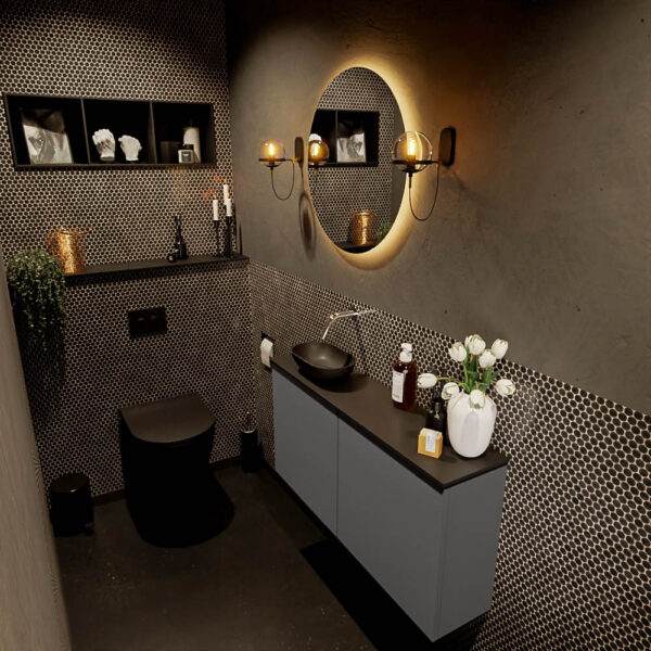 MONDIAZ FOWY toiletmeubel 100cm kleur dark grey. Waskom positie links kleur urban | urban. Zonder kraangat