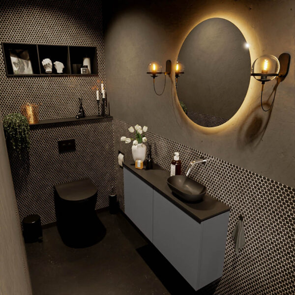 MONDIAZ FOWY toiletmeubel 100cm kleur dark grey. Waskom positie rechts kleur urban | urban. Zonder kraangat