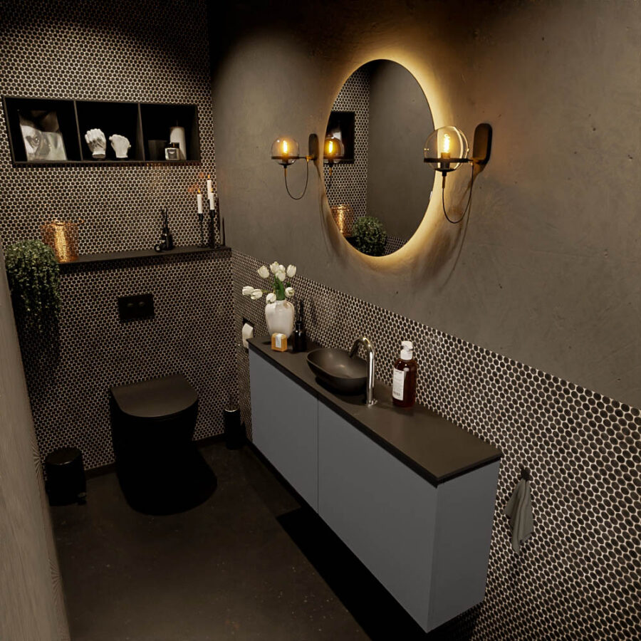 MONDIAZ FOWY toiletmeubel 120cm kleur dark grey. Waskom positie midden kleur urban | urban. Met 1 kraangat