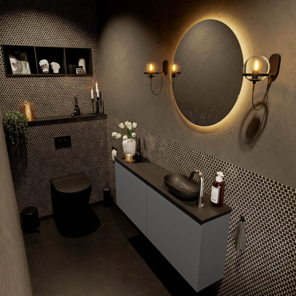 MONDIAZ FOWY toiletmeubel 120cm kleur dark grey. Waskom positie rechts kleur urban | urban. Met 1 kraangat