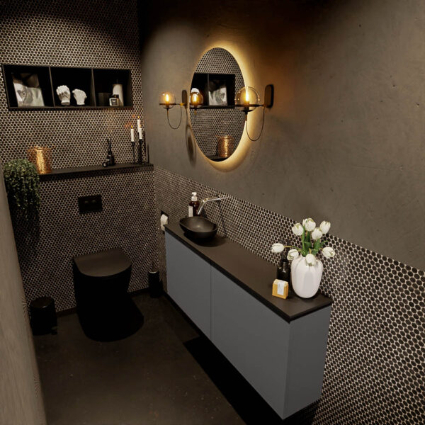 MONDIAZ FOWY toiletmeubel 120cm kleur dark grey. Waskom positie links kleur urban | urban. Zonder kraangat
