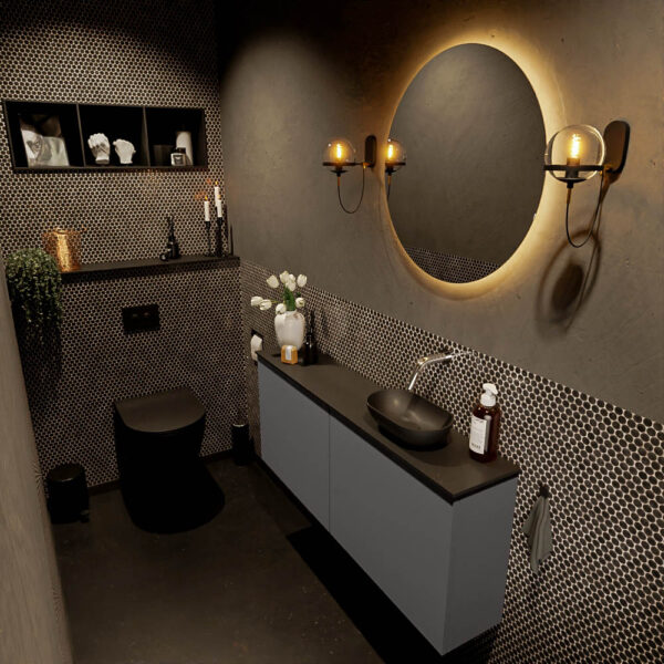MONDIAZ FOWY toiletmeubel 120cm kleur dark grey. Waskom positie rechts kleur urban | urban. Zonder kraangat