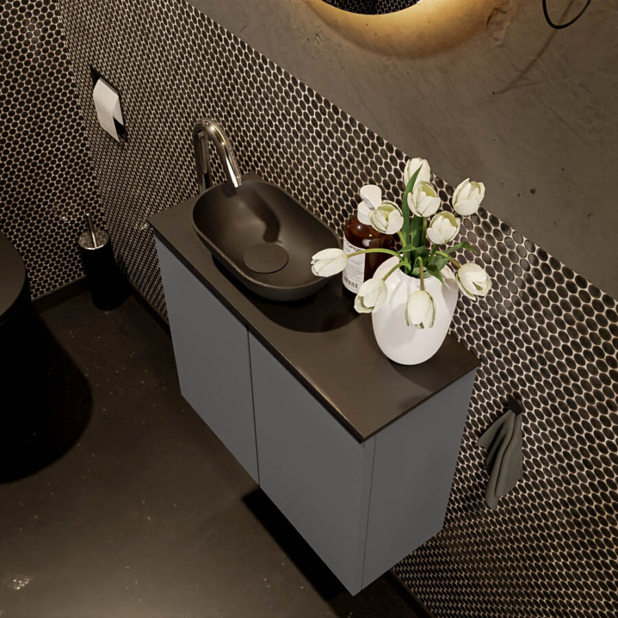 MONDIAZ FOWY toiletmeubel 60cm kleur dark grey. Waskom positie links kleur urban | urban. Met 1 kraangat - Afbeelding 3