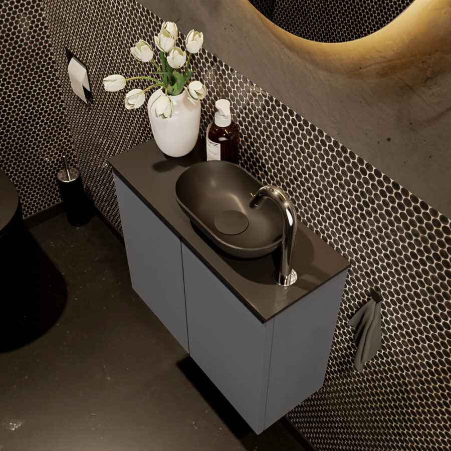 MONDIAZ FOWY toiletmeubel 60cm kleur dark grey. Waskom positie rechts kleur urban | urban. Met 1 kraangat - Afbeelding 3