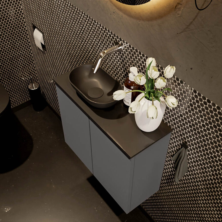 MONDIAZ FOWY toiletmeubel 60cm kleur dark grey. Waskom positie links kleur urban | urban. Zonder kraangat - Afbeelding 3