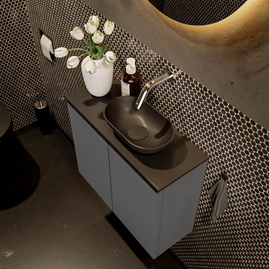 MONDIAZ FOWY toiletmeubel 60cm kleur dark grey. Waskom positie rechts kleur urban | urban. Zonder kraangat - Afbeelding 3
