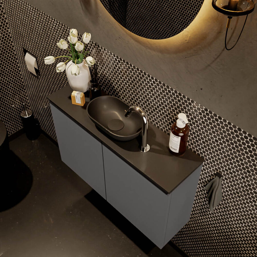 MONDIAZ FOWY toiletmeubel 80cm kleur dark grey. Waskom positie midden kleur urban | urban. Met 1 kraangat - Afbeelding 3