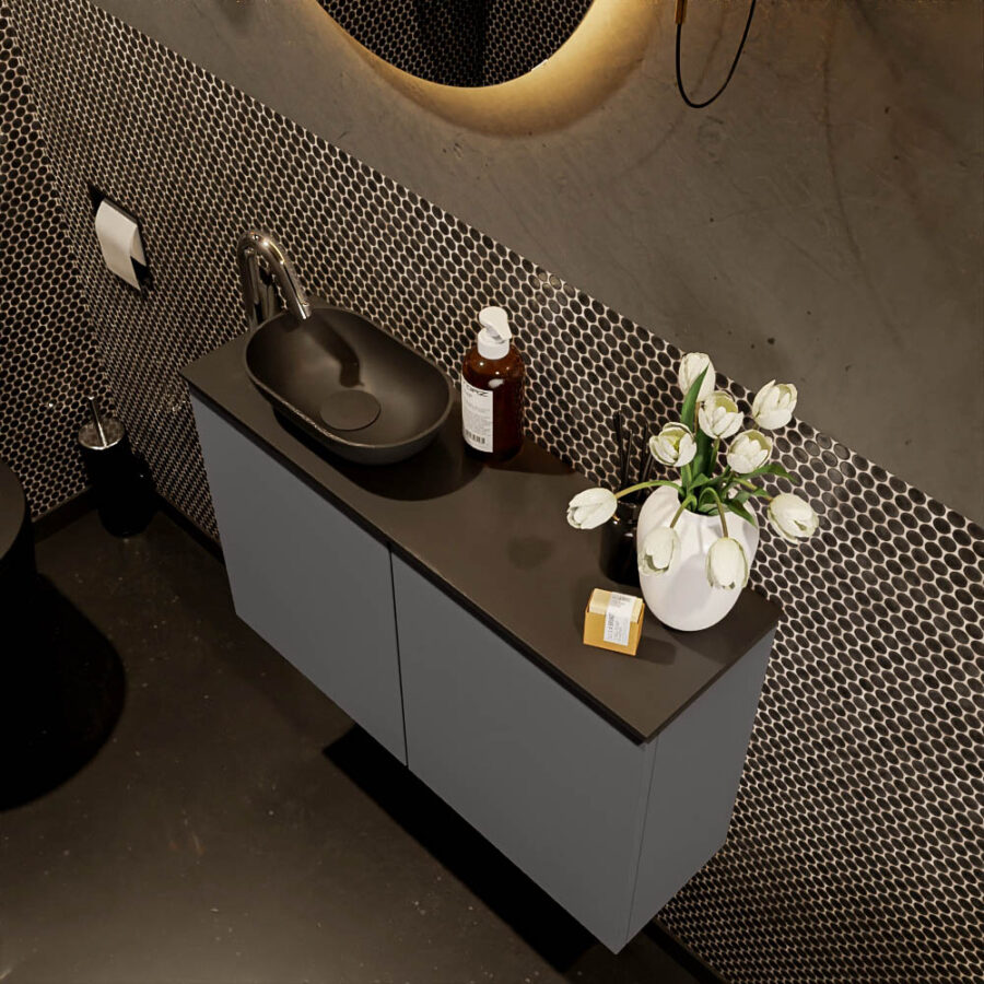 MONDIAZ FOWY toiletmeubel 80cm kleur dark grey. Waskom positie links kleur urban | urban. Met 1 kraangat - Afbeelding 3