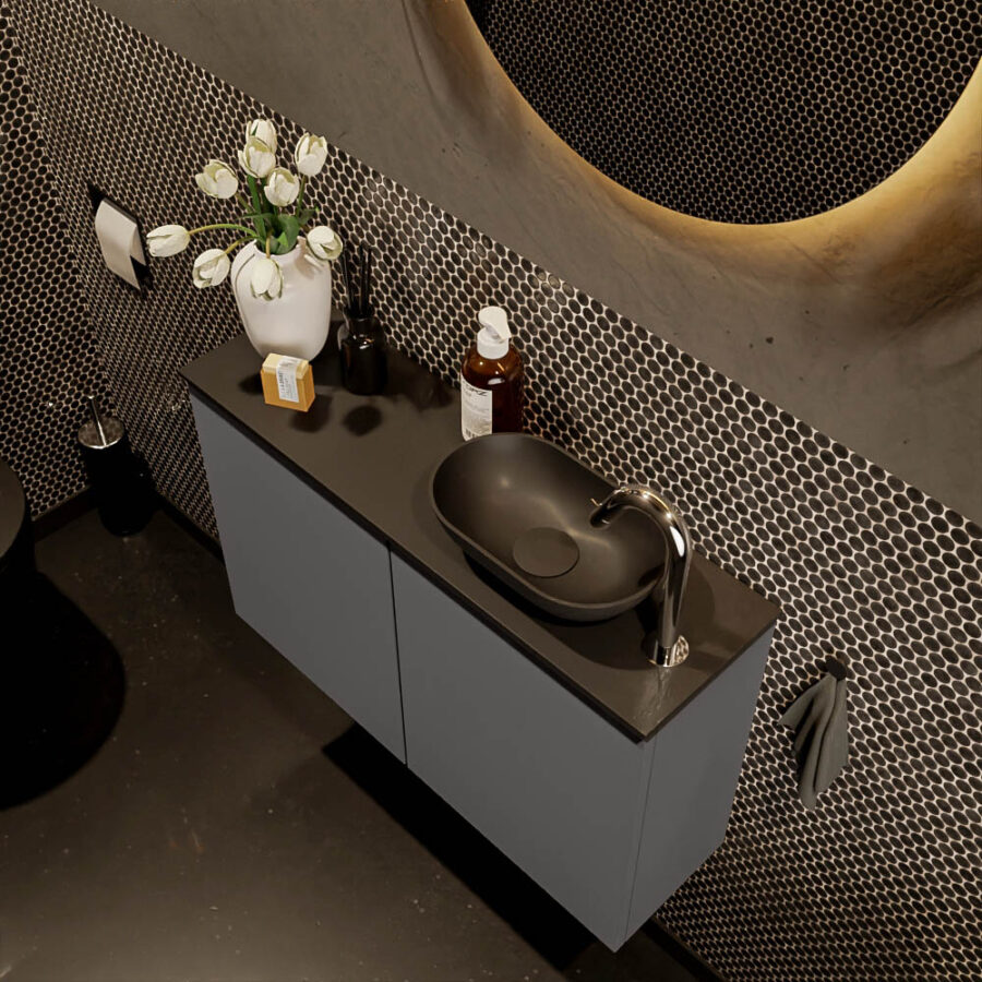 MONDIAZ FOWY toiletmeubel 80cm kleur dark grey. Waskom positie rechts kleur urban | urban. Met 1 kraangat - Afbeelding 3