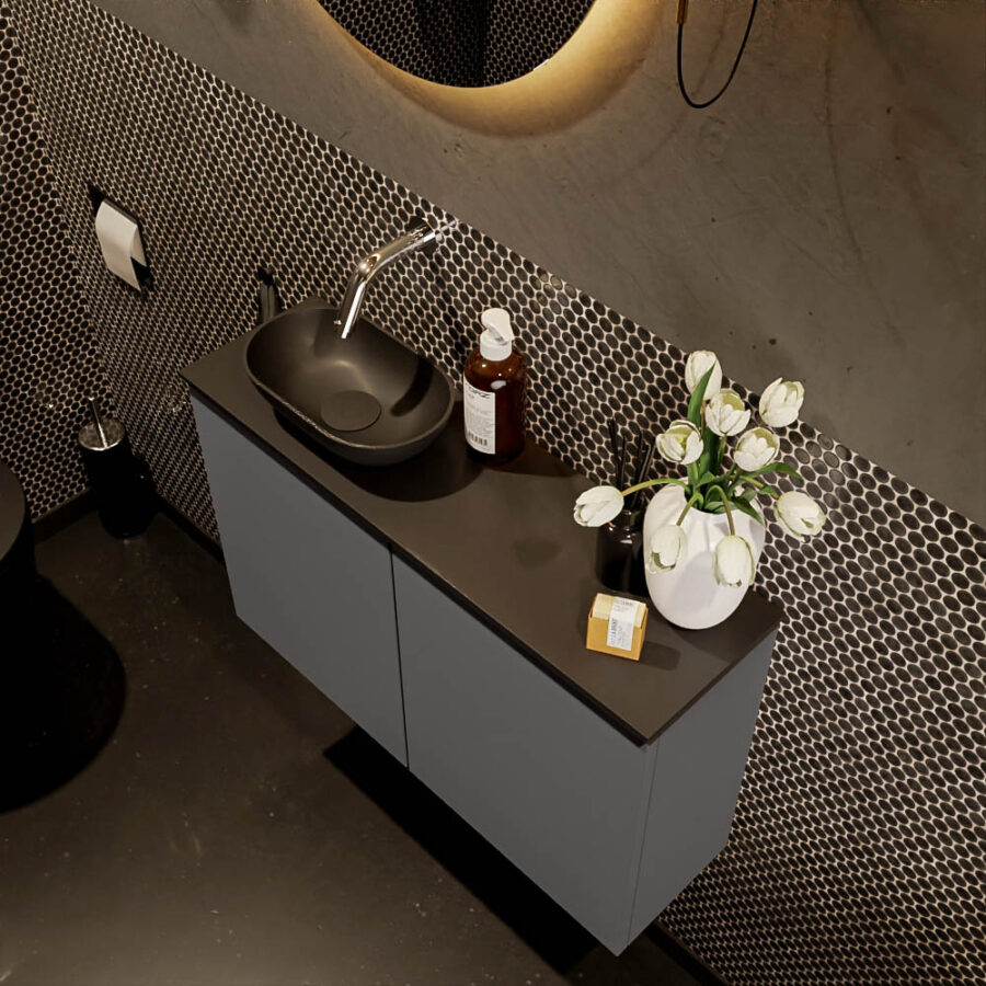 MONDIAZ FOWY toiletmeubel 80cm kleur dark grey. Waskom positie links kleur urban | urban. Zonder kraangat - Afbeelding 3