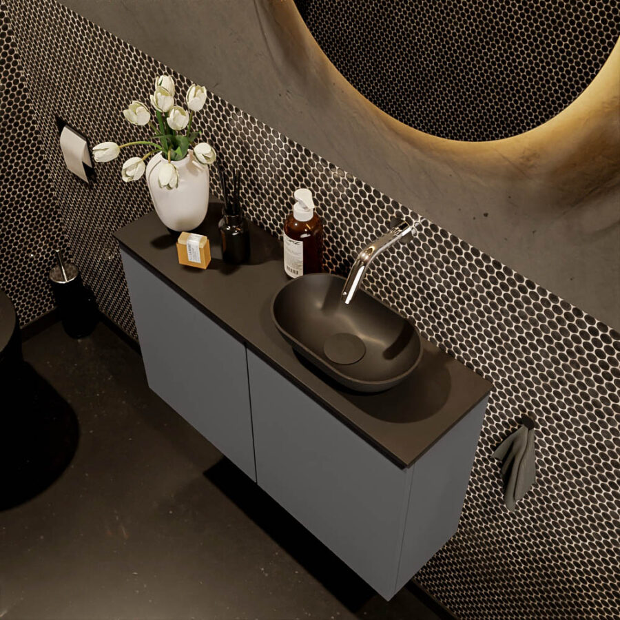 MONDIAZ FOWY toiletmeubel 80cm kleur dark grey. Waskom positie rechts kleur urban | urban. Zonder kraangat - Afbeelding 3