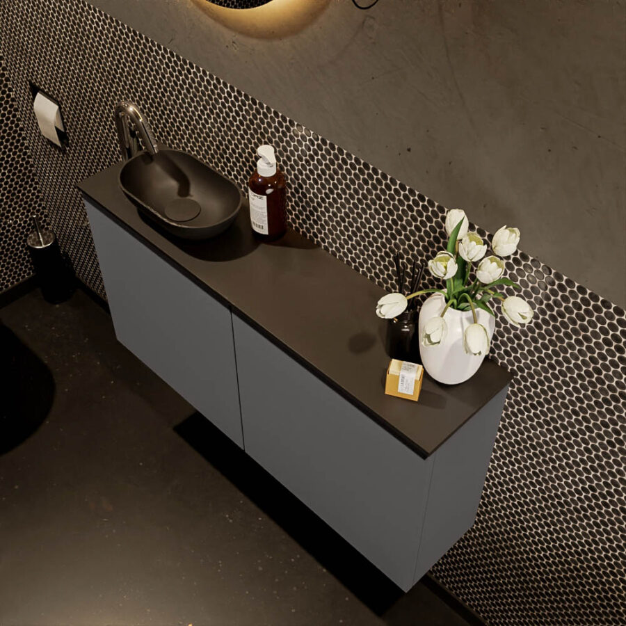 MONDIAZ FOWY toiletmeubel 100cm kleur dark grey. Waskom positie links kleur urban | urban. Met 1 kraangat - Afbeelding 3