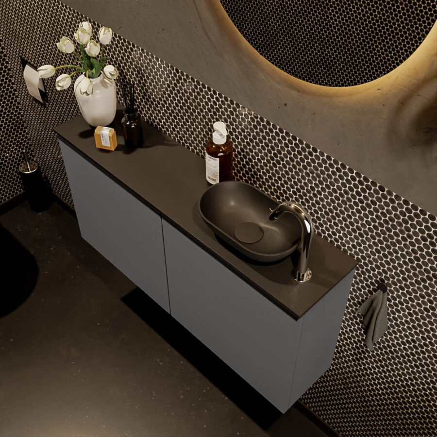 MONDIAZ FOWY toiletmeubel 100cm kleur dark grey. Waskom positie rechts kleur urban | urban. Met 1 kraangat - Afbeelding 3