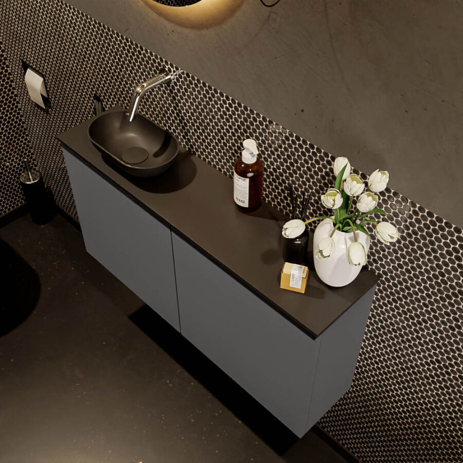 MONDIAZ FOWY toiletmeubel 100cm kleur dark grey. Waskom positie links kleur urban | urban. Zonder kraangat - Afbeelding 3