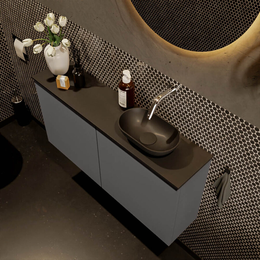 MONDIAZ FOWY toiletmeubel 100cm kleur dark grey. Waskom positie rechts kleur urban | urban. Zonder kraangat - Afbeelding 3