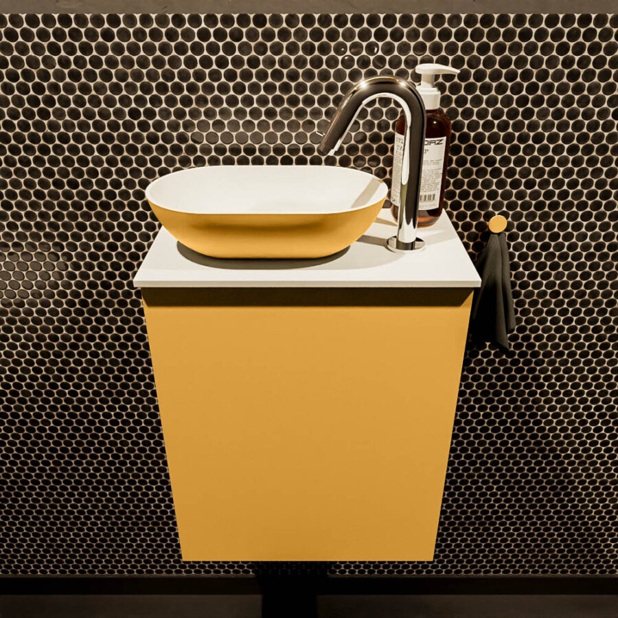 MONDIAZ FOWY toiletmeubel 40cm kleur ocher. Waskom positie links kleur ocher | talc. Met 1 kraangat - Afbeelding 2