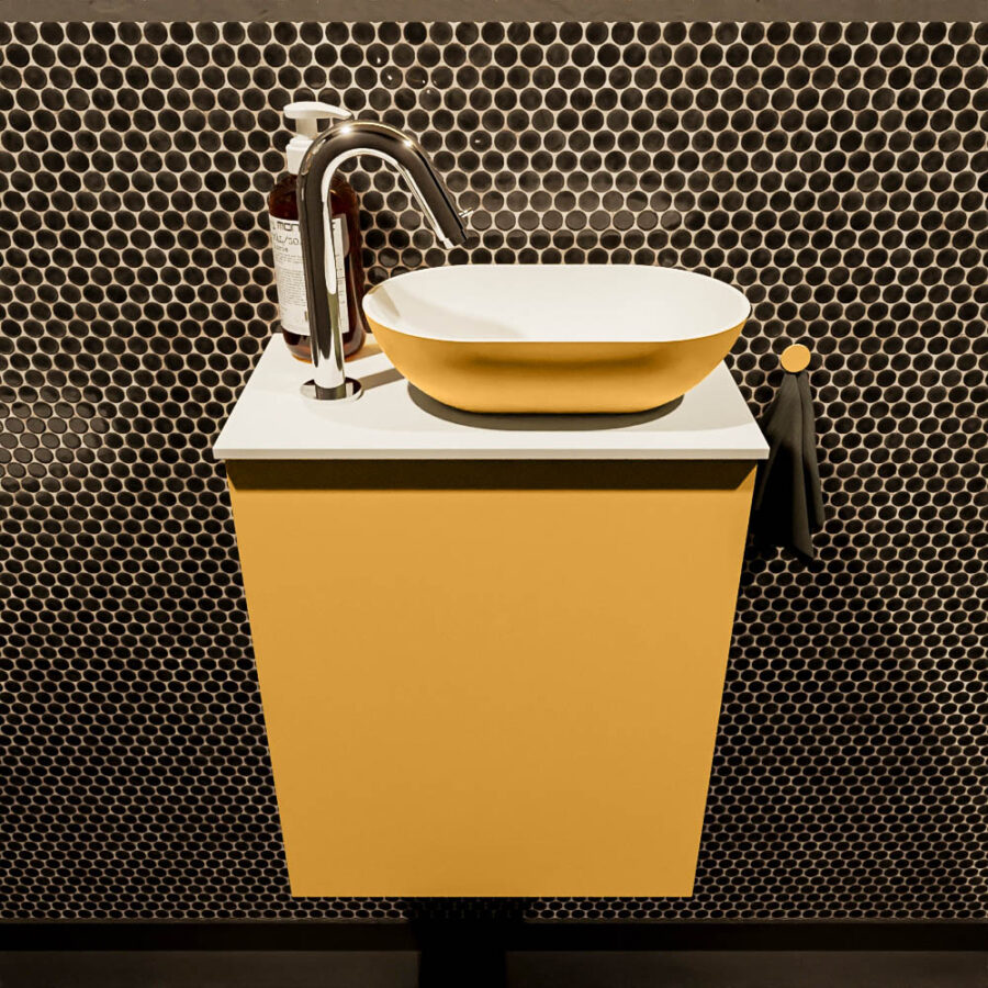 MONDIAZ FOWY toiletmeubel 40cm kleur ocher. Waskom positie rechts kleur ocher | talc. Met 1 kraangat - Afbeelding 2