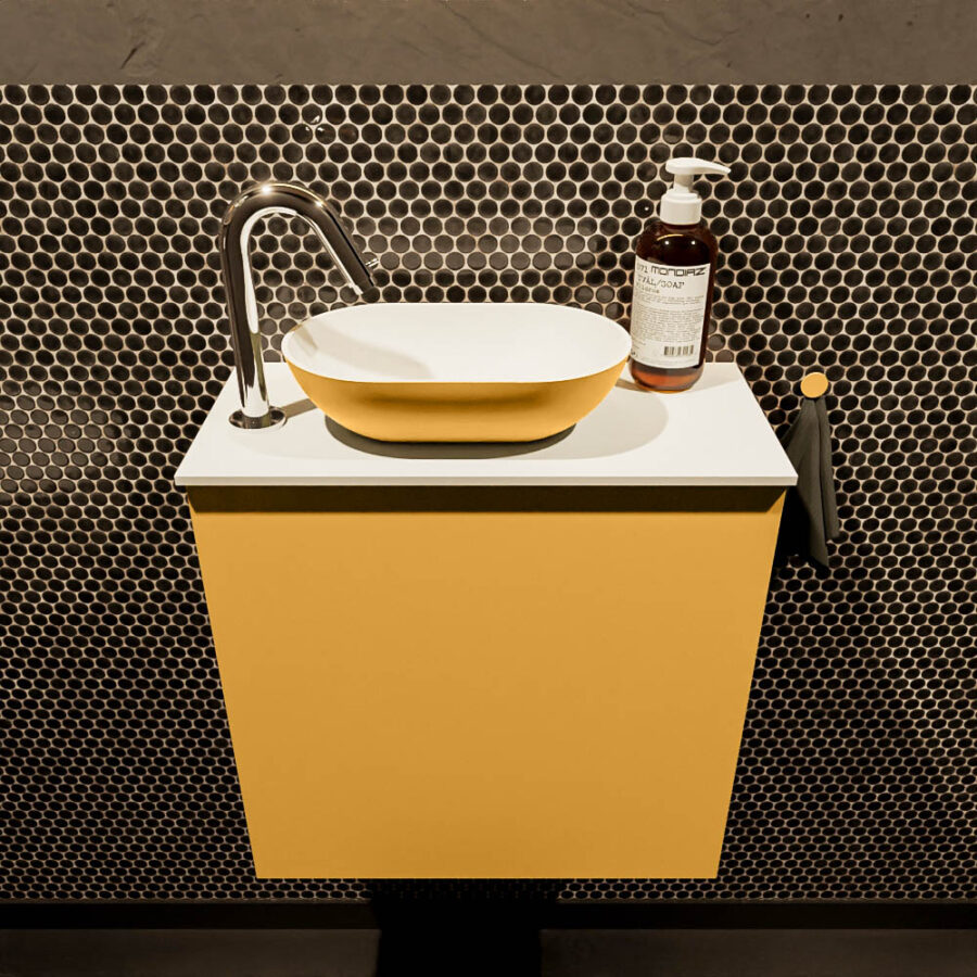 MONDIAZ FOWY toiletmeubel 50cm kleur ocher. Waskom positie links kleur ocher | talc. Met 1 kraangat - Afbeelding 2