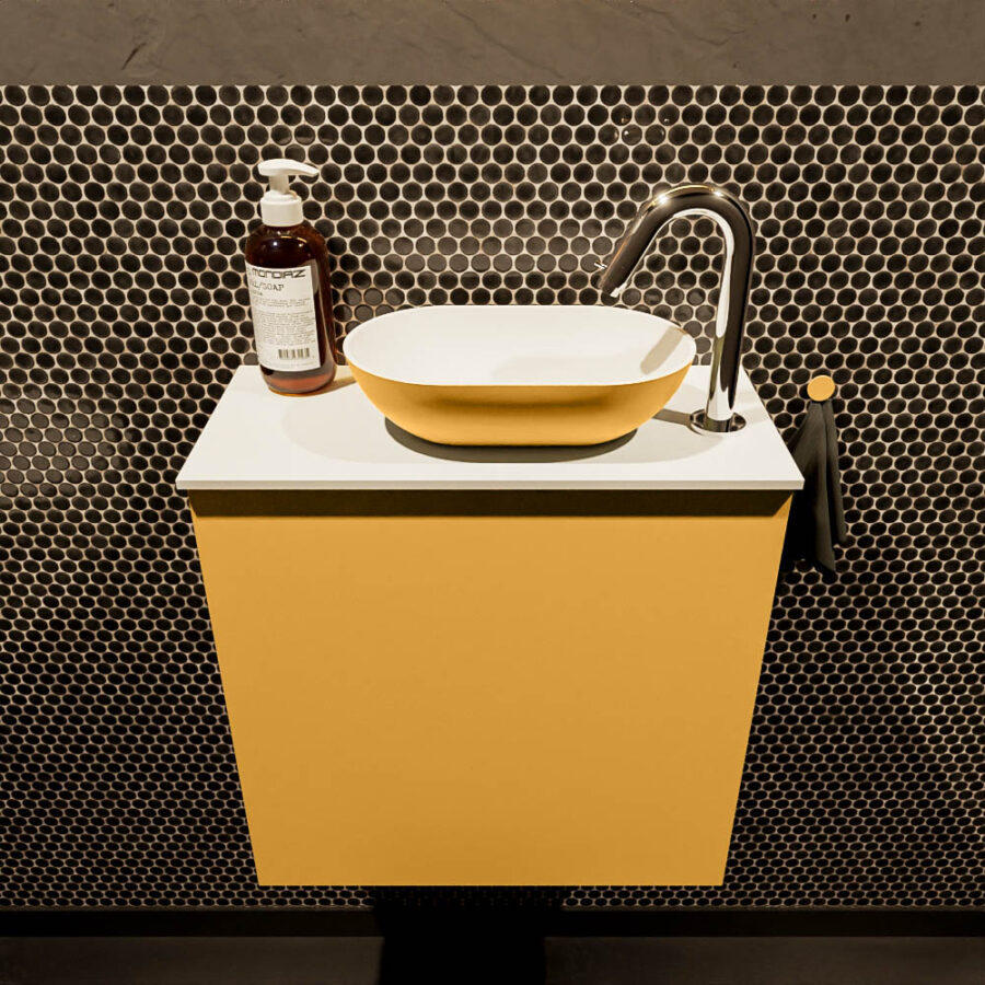 MONDIAZ FOWY toiletmeubel 50cm kleur ocher. Waskom positie rechts kleur ocher | talc. Met 1 kraangat - Afbeelding 2