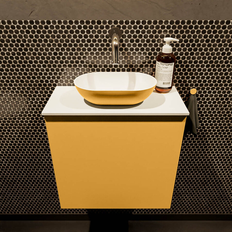 MONDIAZ FOWY toiletmeubel 50cm kleur ocher. Waskom positie midden kleur ocher | talc. Zonder kraangat - Afbeelding 2