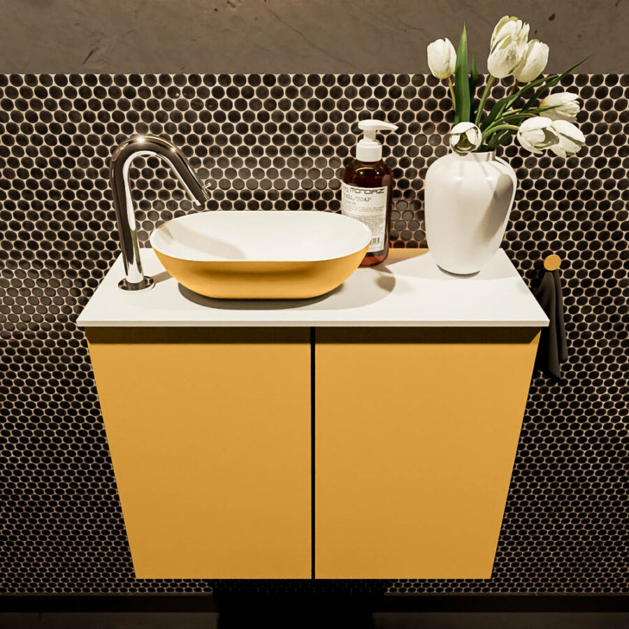 MONDIAZ FOWY toiletmeubel 60cm kleur ocher. Waskom positie links kleur ocher | talc. Met 1 kraangat - Afbeelding 2