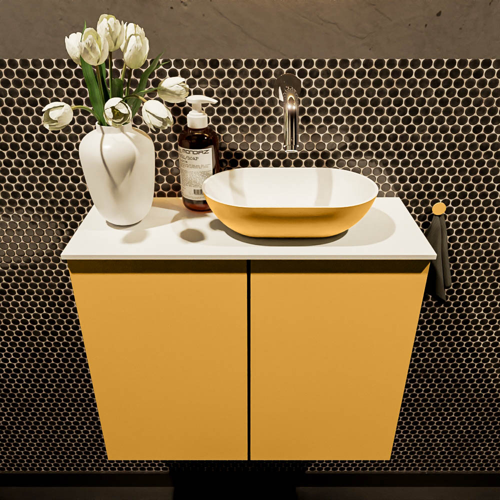 MONDIAZ FOWY toiletmeubel 60cm kleur ocher. Waskom positie rechts kleur ocher | talc. Zonder kraangat - Afbeelding 2
