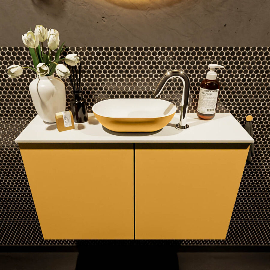 MONDIAZ FOWY toiletmeubel 80cm kleur ocher. Waskom positie midden kleur ocher | talc. Met 1 kraangat - Afbeelding 2