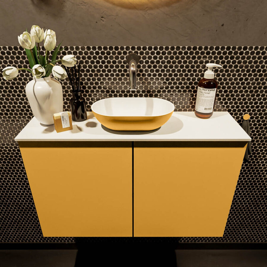 MONDIAZ FOWY toiletmeubel 80cm kleur ocher. Waskom positie midden kleur ocher | talc. Zonder kraangat - Afbeelding 2