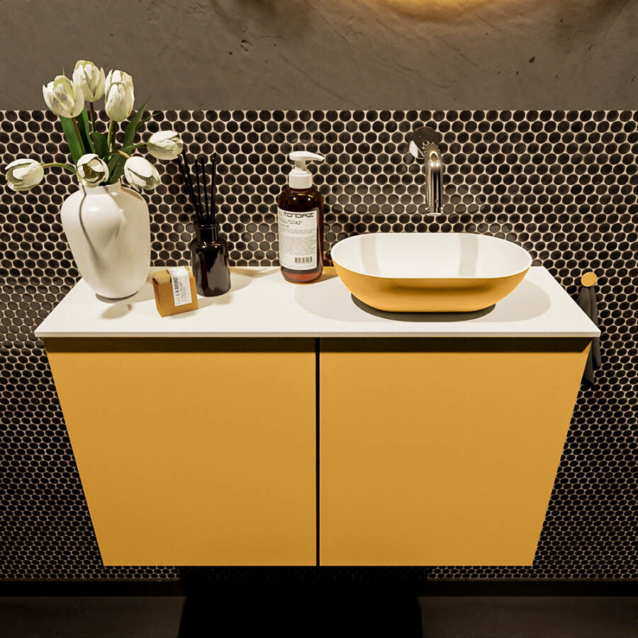MONDIAZ FOWY toiletmeubel 80cm kleur ocher. Waskom positie rechts kleur ocher | talc. Zonder kraangat - Afbeelding 2