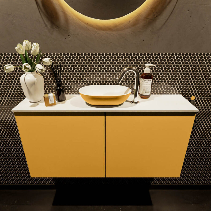 MONDIAZ FOWY toiletmeubel 100cm kleur ocher. Waskom positie midden kleur ocher | talc. Met 1 kraangat - Afbeelding 2