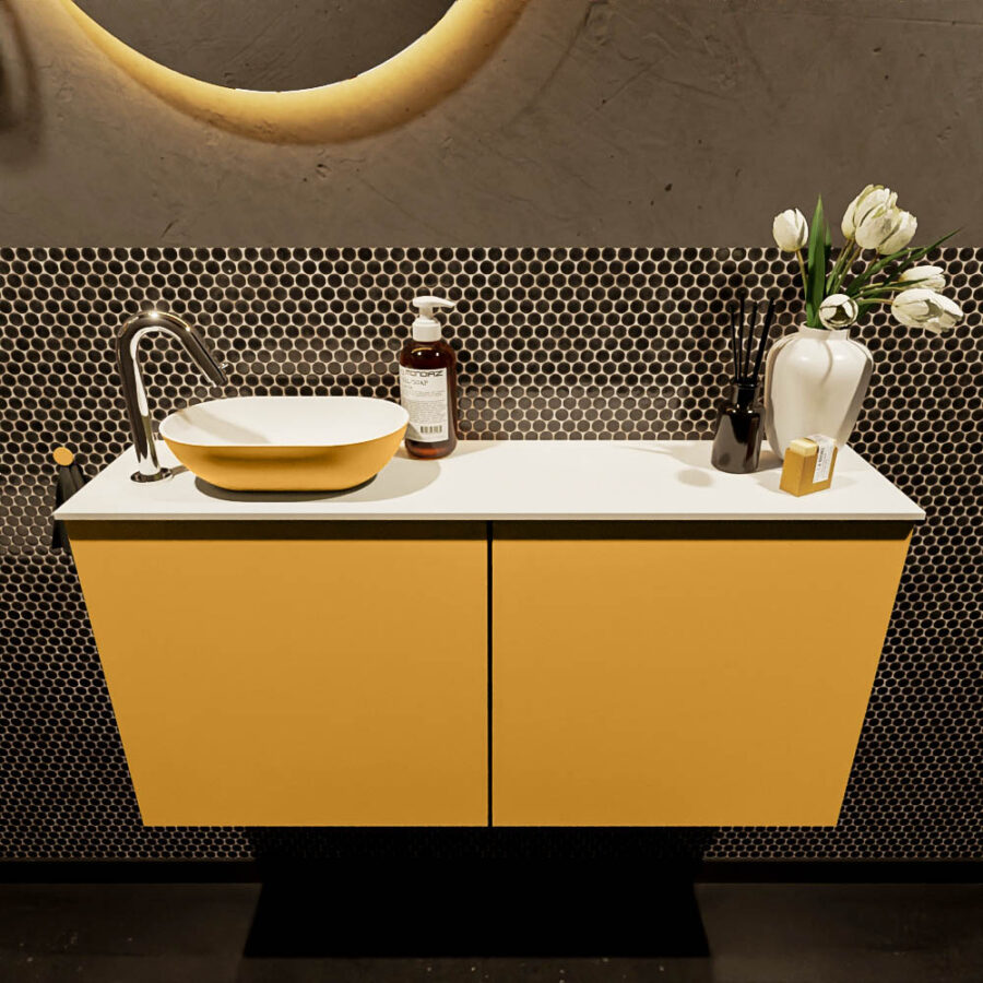 MONDIAZ FOWY toiletmeubel 100cm kleur ocher. Waskom positie links kleur ocher | talc. Met 1 kraangat - Afbeelding 2