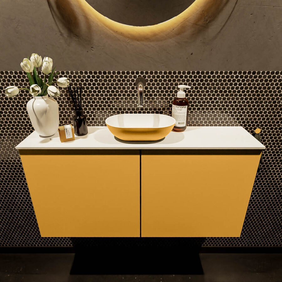 MONDIAZ FOWY toiletmeubel 100cm kleur ocher. Waskom positie midden kleur ocher | talc. Zonder kraangat - Afbeelding 2