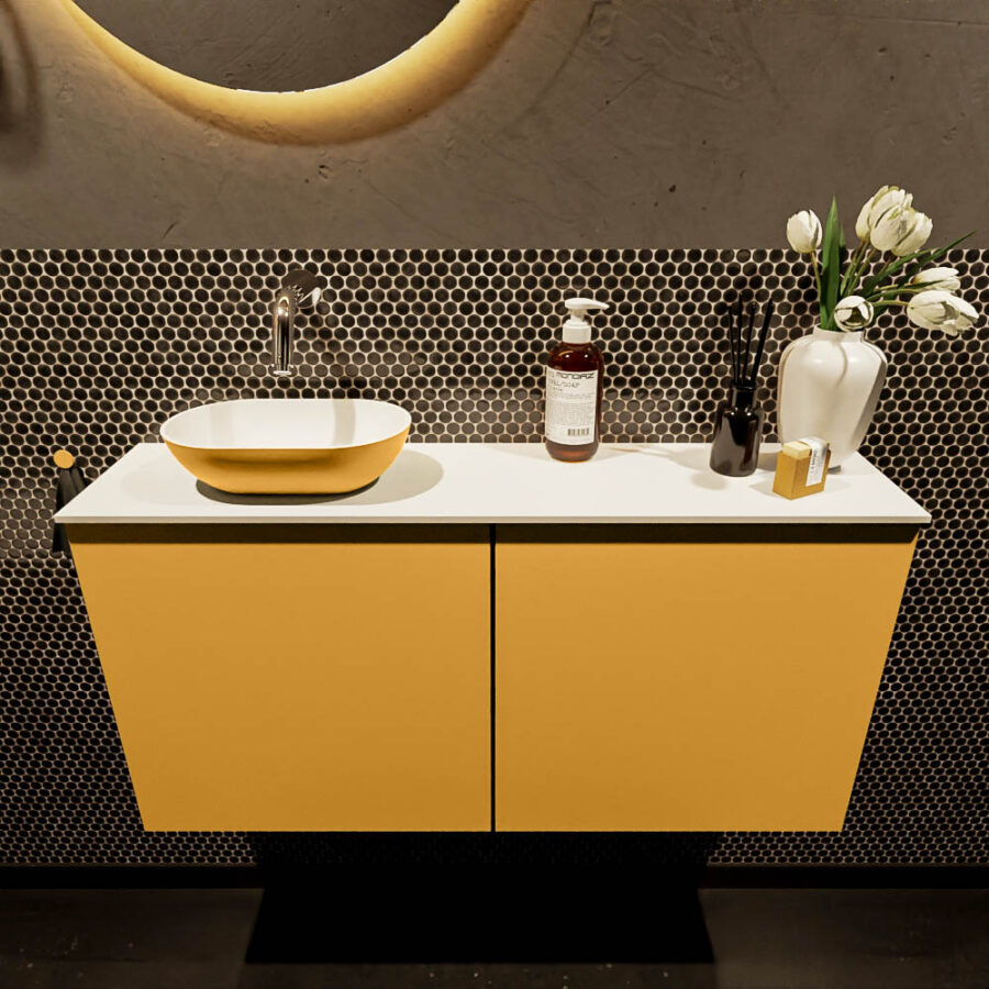 MONDIAZ FOWY toiletmeubel 100cm kleur ocher. Waskom positie links kleur ocher | talc. Zonder kraangat - Afbeelding 2