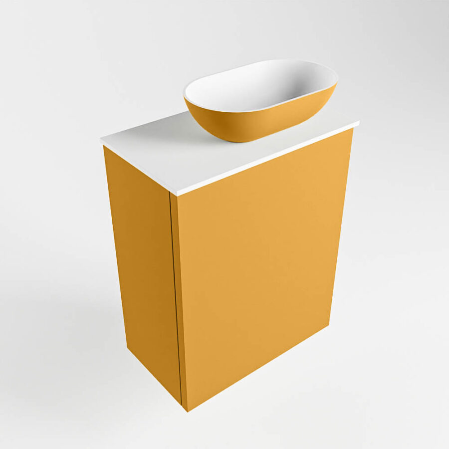 MONDIAZ FOWY toiletmeubel 40cm kleur ocher. Waskom positie rechts kleur ocher | talc. Met 1 kraangat - Afbeelding 4