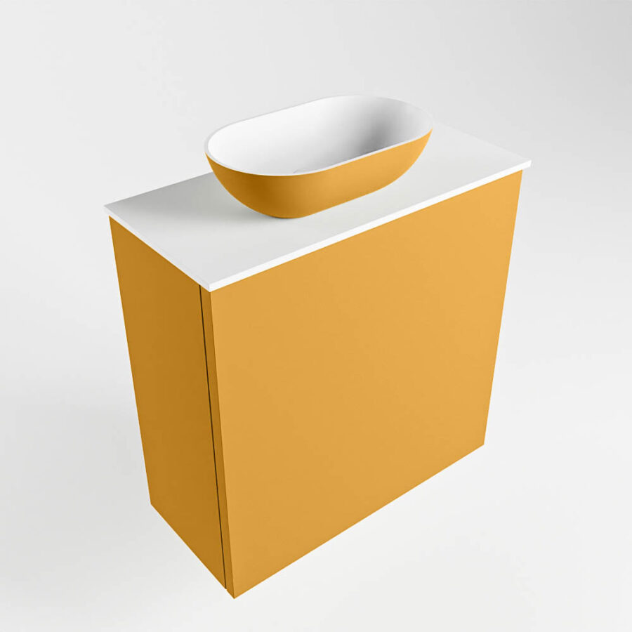 MONDIAZ FOWY toiletmeubel 50cm kleur ocher. Waskom positie links kleur ocher | talc. Met 1 kraangat - Afbeelding 4