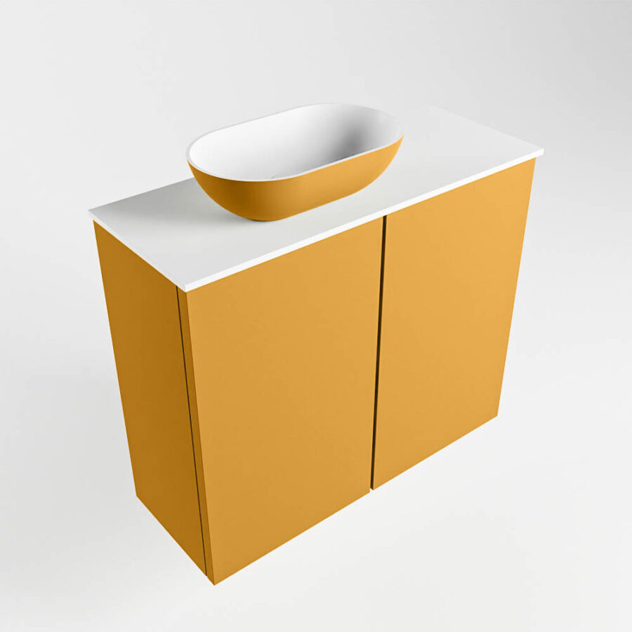 MONDIAZ FOWY toiletmeubel 60cm kleur ocher. Waskom positie links kleur ocher | talc. Met 1 kraangat - Afbeelding 4