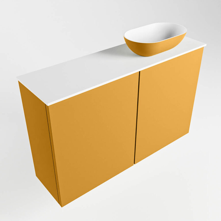 MONDIAZ FOWY toiletmeubel 80cm kleur ocher. Waskom positie rechts kleur ocher | talc. Met 1 kraangat - Afbeelding 4
