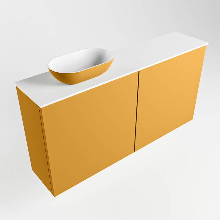 MONDIAZ FOWY toiletmeubel 100cm kleur ocher. Waskom positie links kleur ocher | talc. Met 1 kraangat - Afbeelding 4