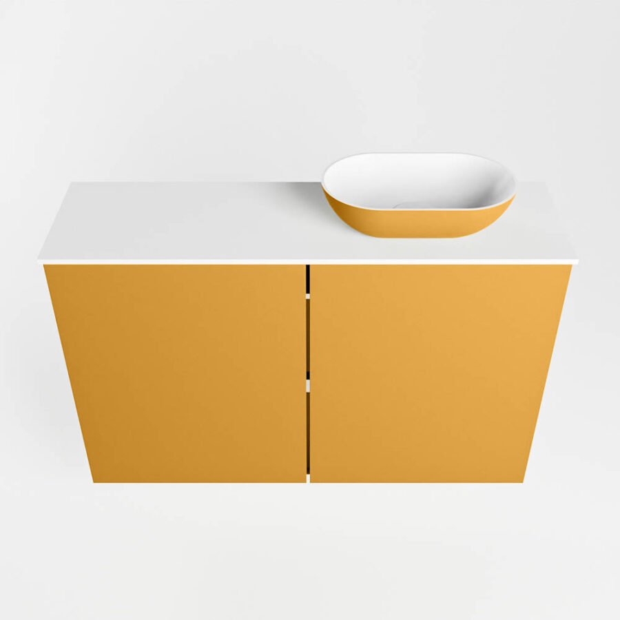 MONDIAZ FOWY toiletmeubel 80cm kleur ocher. Waskom positie rechts kleur ocher | talc. Met 1 kraangat - Afbeelding 5
