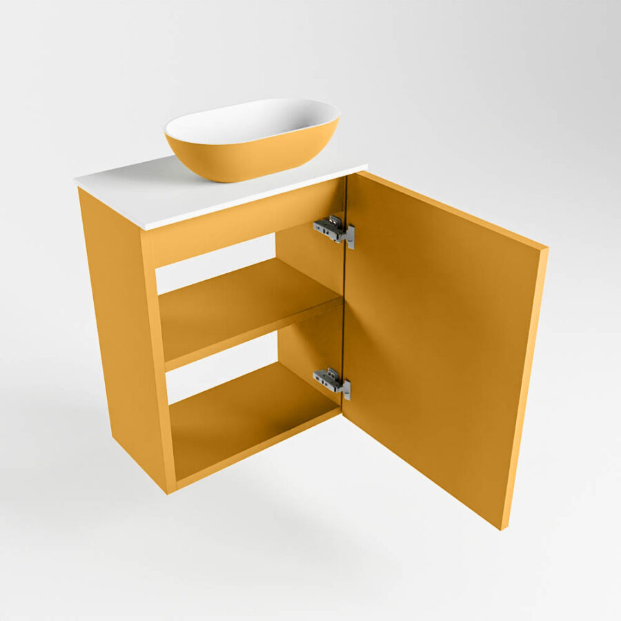 MONDIAZ FOWY toiletmeubel 40cm kleur ocher. Waskom positie rechts kleur ocher | talc. Met 1 kraangat - Afbeelding 6