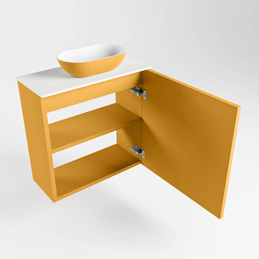 MONDIAZ FOWY toiletmeubel 50cm kleur ocher. Waskom positie rechts kleur ocher | talc. Met 1 kraangat - Afbeelding 6
